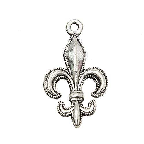 Monrocco 100 Pcs Antique Silver Fleur De Lis Charms Pendant Bulk for Bracelets Jewelry Making Crafts