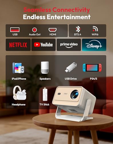 【Compatible with Netflix & AI Autofocus】XGODY Smart 4K Projector 700ANSI 1080P with 6D Auto Correction, FHD Movie Projector with WiFi 6 and Bluetooth 5.4, Home Cinema Projector for Bedroom