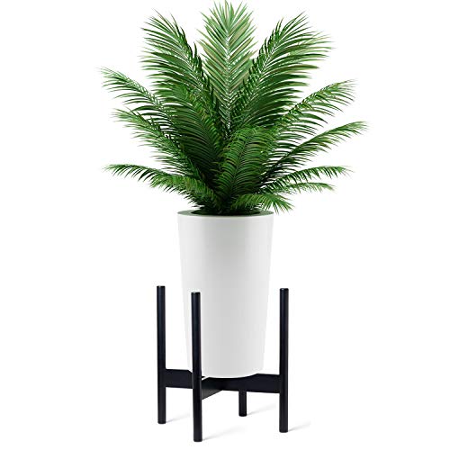 Wood Plant Stand,Mid Century Planter Flower Pot Holder,Assembleable Wooden Shelves Dual Use Display Potted Rack Rustic, Up to 12 Inch Planter (Planter Not Included), Black