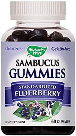 Nature's Way Sambucus Elderberry Gummies, Herbal Supplements with Vitamin C and Zinc, Gluten Free, Vegetarian, 60 Gummies (60 Gummies)