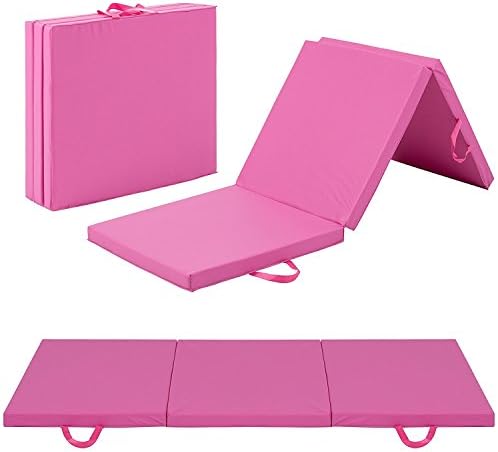 GooMat 6'x2'x2" Exercise Tri-Fold Gym Mat For Gymnastics, Aerobics, Yoga, Martial Arts, Pink