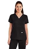 Grey's Anatomy Women's Junior Fit 3 Pocket Mock Wrap Scrub Top, Black, Small