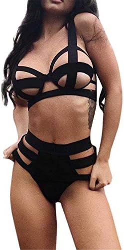 Women Sexy Cut-Out Nightwear Lingerie Set Crisscross Bra High Waisted Panty Thongs Briefs