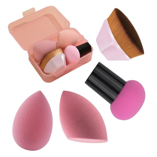 Kit Esponja e Pincel de Maquiagem Profissional com Estojo Kabuki Hexagonal Esponjas Gota 3D e Cogumelo para Base Corretivo Contorno Pó Blush Iluminador Acabamento Natural