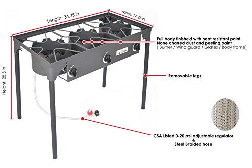 COOKAMP High Pressure 3-Burner Outdoor Camp Stove with 0-20 PSI Adjustable Regulator and Steel Bradied Hose [ 2018 New Model ] SA3500 - Thumbnail 2