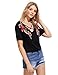 MakeMeChic Women's Sexy Cross Front Tops Floral Embroidered Short Sleeve T Shirt Black M