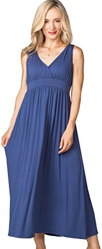 Sweet Mommy Maternity and Nursing Sleeveless Empire Waist Maxi Dress Blue, M