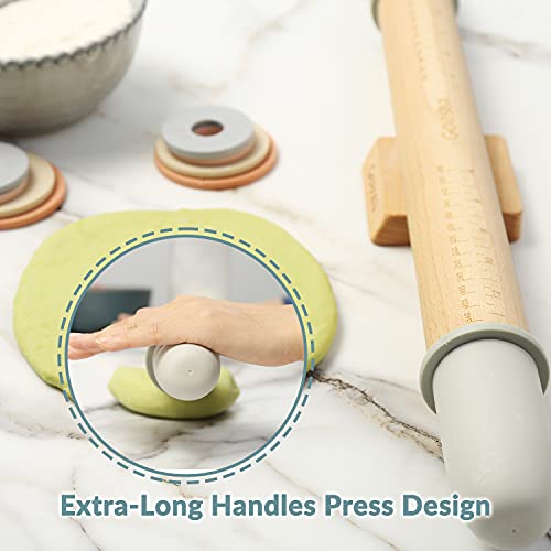 Geesta Adjustable Wood Rolling Pin with 5 Thickness Rings, Precise