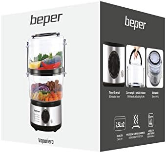 Beper - Cuiseur à Vapeur Multicombustion de 5L, Économiseur d'Espace, Minuterie de 60 minutes, Cuisson à la Vapeur Saine, Puissance 400-500W - Argent / Noir - Cuisine A Vivre Beper - Cuiseur à Vapeur Multicombustion de 5L, Économiseur d'Espace, Minuterie de 60 minutes, Cuisson à la Vapeur Saine, Puissance 400-500W - Argent / Noir