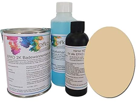Badewannenlack Badewannenfarbe Duschwannenlack Duschwannenfarbe Elfenbein RAL1014 seidenglänzend Menge Set für ca. 5 qm