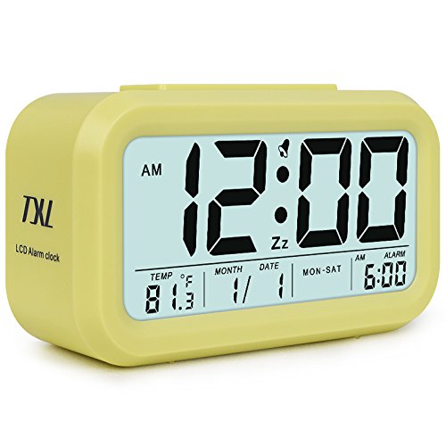 TXL 5.3" Digital Alarm Clock Student Clock Display 1 Alarm/Calendar, Snooze/5s Backlight, Battery Operated Bedside Desk/Shelf Clock for Kids/Teens/Home/Office/Travel-Yellow