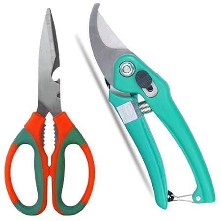 Antier Gardening Tools Set with Scissor and Garden Scissors Pruning Bypass Secateurs Flower Cutter Branch Trimmer Carbon Steel Blade with Lock (Tools Set 1+1)
