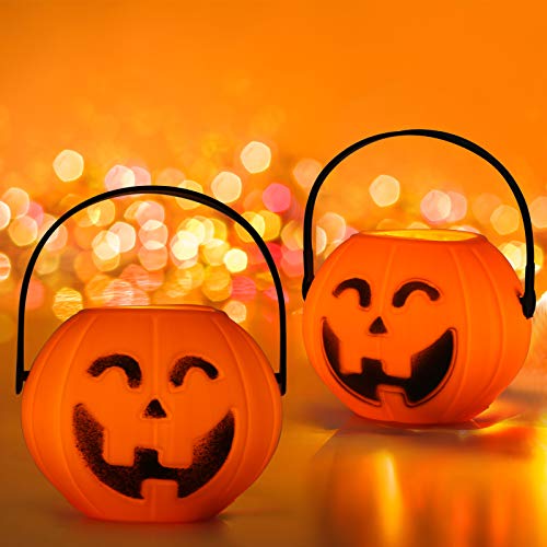 Kesoto Halloween Mini Pumpkin Candy Bucket Portable Pumpkin Bucket Children Trick or Treat Bags for Party Favors 8.5 x 5.5 x 6.5cm 6pcs, Orange