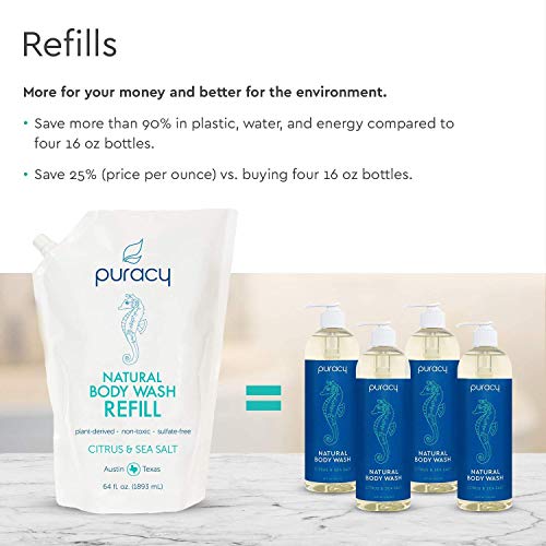 Puracy Body Wash, Citrus & Sea Salt, Natural Bath & Shower Gel for Men