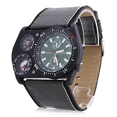 Solider Military Army Sport Style Compass Thermometer Outdoor Quartz Wrist Watch Oulm Leather Band Women Men Dial