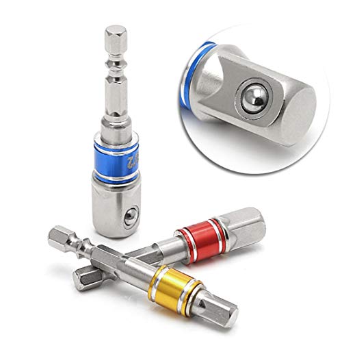 3Pcs 1/4" 3/8" 1/2"Hex Socket Adapter Drill Bits Set,Impact Grade Socket Wrench Adapter Extension Set,105°Right Angle Drill Bit Adapter Attachment 1/4" Drive Hex Magnetic Bit Socket Screwdriver Drill