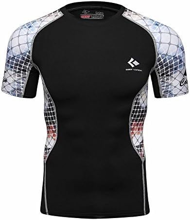 Joyful Sport MT148 Tight Compression Shirt Top Base layer Pattern Short Sleeve For Sports Fashion (L)