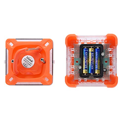 SlimK LED Car Flares Road Emergency Safety Disc Roadside Flasher Square Upgraded Version Dual Button Instant Off 4 Packs with Storage Box