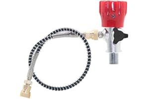 IORMAN Paintball CO2 Tank Compressed Air DIN Valve Gauge & Fill Station, 300bar/4500psi High Pressure, 8mm Quick Disconnect Adapter, 24" Charging Hose for PCP Game (Top Gauge Valve)