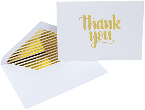 Thank You Cards With Matching Envelopes &amp; Decorative Stickers By White Sand Products: Pack Of 25 Premium Gold Foil Letterpress Thank You Notes For Weddings, Birthdays, Clients, Baby Showers