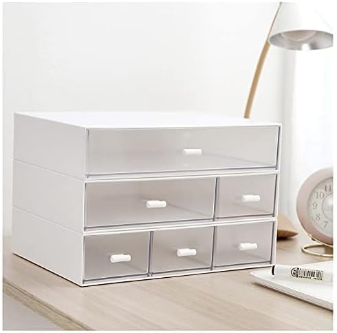 Luabue Stackable Desktop Storage Drawers Plastic Drawers Storage Unit White Makeup Drawer Organiser Stationery Desk Storage Box with 6 Drawers (White, 3 Layers)