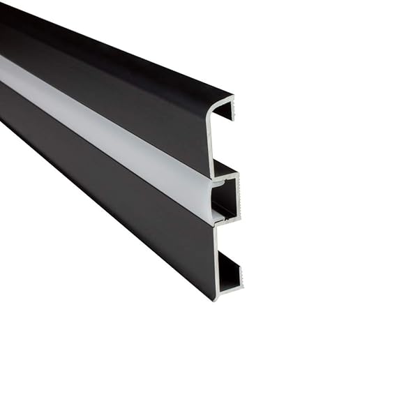 LED Aluprofil C02 Alu Sockelleiste + Abdeckung Fußbodenleiste Schiene für LED-Streifen-Strip Schwarz 2m milky