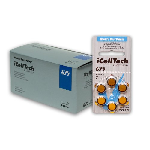 60 iCellTech Hearing Aid Batteries Size: 675 + Battery Caddy
