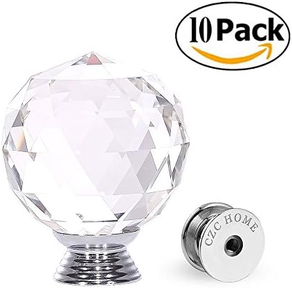 CZC HOME Clear Round Crystal Handle Cabinet Cupboard Crystal Glass Drawers Knobs Dresser Bookcase (40mmx10pcs)