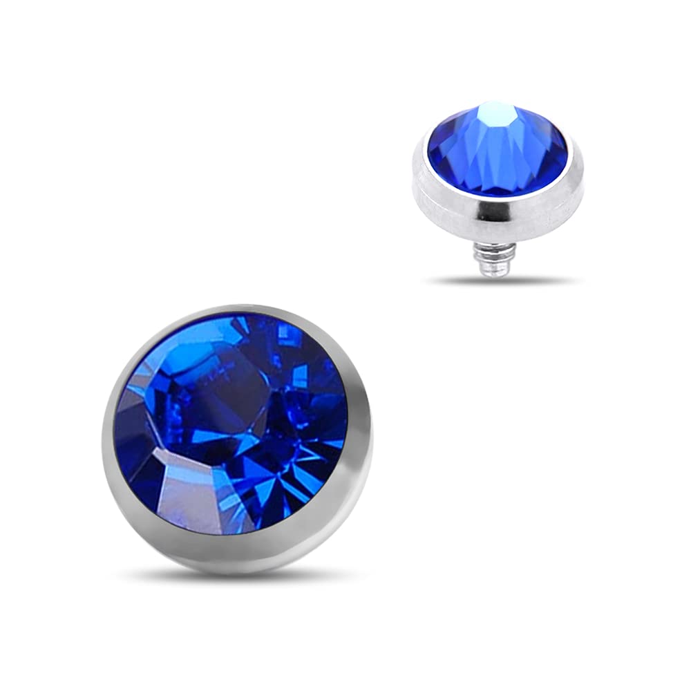 AZARIO LONDON Dark Blue 5MM Round Crystal Stone 316L Surgical Steel Internally Threaded Top Micro Dermal Anchor Piercing Jewellery