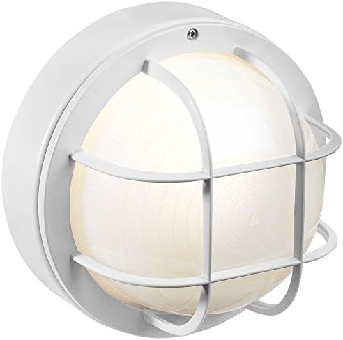Newport Coastal 8 in. Outdoor White Incandescent Round Nautical Flush-Mount Light with Grille