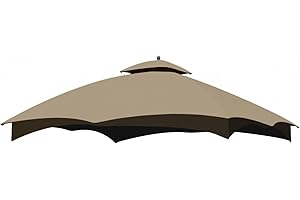 OLILAWN Outdoor Gazebo Replacement Canopy Top, 10' x 12' Double-Tier Gazebo Roof Cover with Air Vent, Heavy Duty Canopy Roof Gazebo Top for Lowe's Allen Roth Gazebo 10x12#GF-12S004B-1, Khaki
