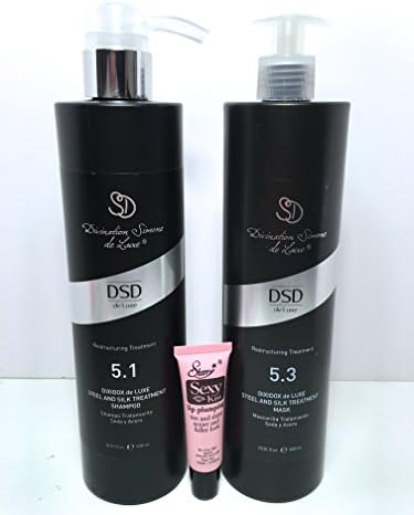 Divination Simone De Luxe Dixidox De Luxe Steel and Silk Treatment 5.1 Shampoo & 5.3 Mask Set "Free Starry Sexy Lip Pumpling 10 Ml" (16.9 oz /500ml each)