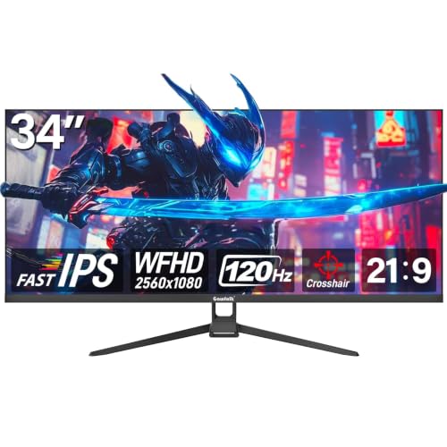 Gawfolk UltraWide Monitor 34 Zoll IPS, Gaming PC Bildschirm 120Hz DFHD(2560×1080P), 21:9 Rahmenloses Computerbildschirm mit FreeSync, HDMI, DisplayPor