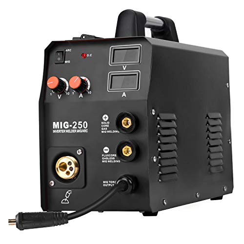 HZXVOGEN 220V Mig Welder IGBT Lift Tig Gas Gasless Stick Arc MMA Welding Machine No Gas Self- Shielded Home Use Factory Machine (Mig250, Black)