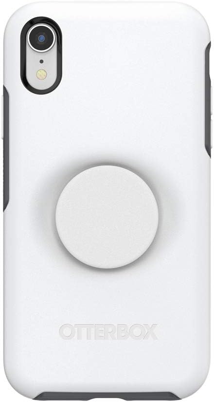 Otter + Pop for iPhone XR: OtterBox Symmetry Series Case with PopSockets Swappable PopTop - Polar Vortex and White