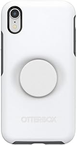 Otter + Pop for iPhone XR: OtterBox Symmetry Series Case with PopSockets Swappable PopTop - Polar Vortex and White
