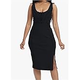 lithbest Women's Denim Dress Sexy Side Slit with V-Neck Zipper Bodycon Sleeveless Jeans Short Dresses