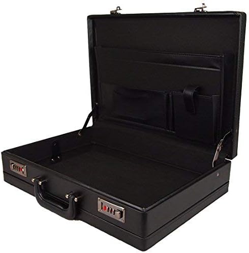 High Quality Faux Leather Briefcase Attache Business Bag Work Briefcase Carry (Black)