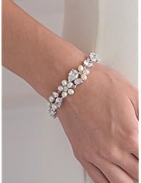 mariell mejor venta auténtica perla de agua dulce y CZ Bridal Declaración pulsera   Silver Platinum Plated