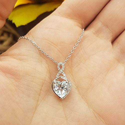 Dazzlingrock Collection 10K 8 MM Heart Shaped Aquamarine & Round White Diamond Ladies Heart Pendant, White Gold