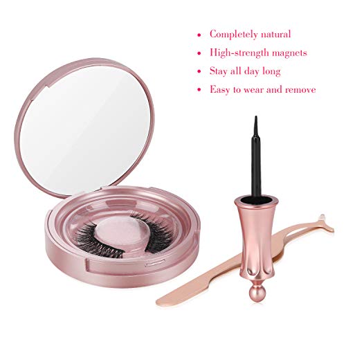 Magnetic Eyeliner, TedGem Magnetic Eyelashes Magnetic Eyeliner Kit, 3D Reusable Eyelashes with Tweezers Waterproof Long Lasting Eyeliner False Eyelashes Magnetic Eyeliner for Natural Look