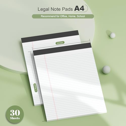 Roneky Note Pads A4 Legal Pad, 6 Pack White Notepads A4 Writing Pads, Double-Side Printed Lined Paper College Ruled White Legal Note Pad 30 Sheets Per Writing Paper Line Pads for School, Home, Office