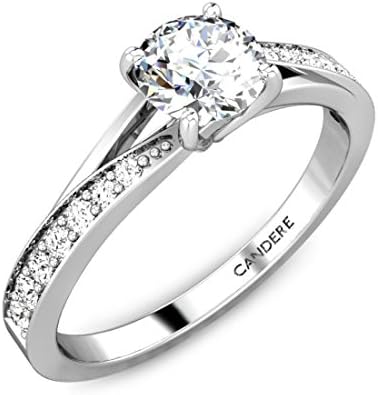 1/2 ctw (0.54 Carat) Solitaire Engagement Ring with Side Diamonds in 925 Sterling Silver / 14K Gold