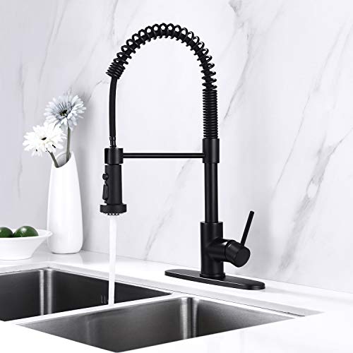 Kitchen Faucet,Delle Rosa Lead Free Brass Kitchen Faucet,Black Kitchen Faucet with Pull Down Sprayer, 360 Swivel Spring Kitchen Faucet,Pre-rinse Pull Out Kitchen Sink Faucet with Deck Plate