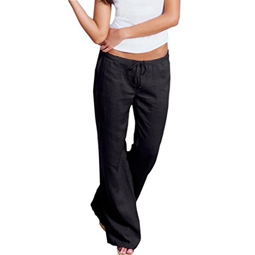 Long Wide Leg Pants, Kimloog Plus Size Women Summer Casual Loose Drawstring Flared Wide Leg Trousers (XL, Black)