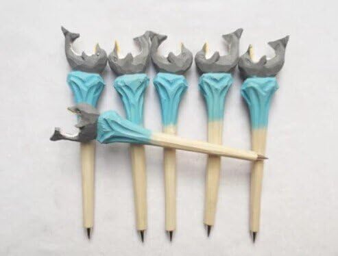 Handmade Carved Ballpoint Pen Dolphin style Natural Wooden Carving Cute Animal Refillable Pen 1pc/tiger from Nument(TM)