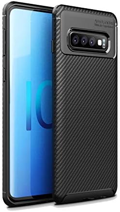 A5XIAKA Samsung Galaxy S10 Plus Phone Case, S10+ Rugged Armor Carbon Fiber Ultra Slim Soft Rubber Back Cover (Black)