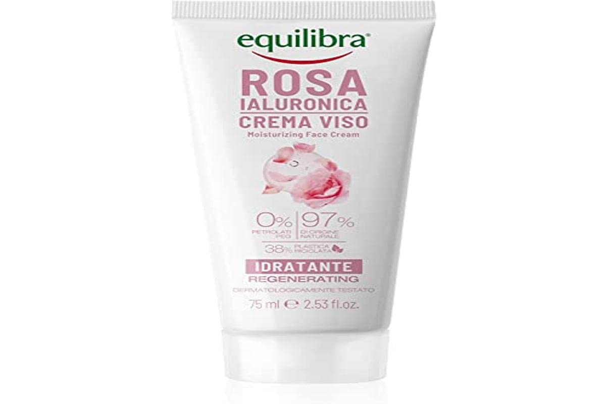 Equilibra Face Hyaluronic Rose Moisturising Face Cream with Damascene Rose and Hyaluronic Acid, Moisturising, Fast Absorbing, Non-Greasy, 75 ml