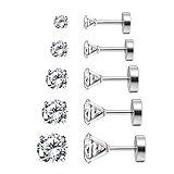 Charisma Womens Stainless Steel Stud Earrings Round Clear Cubic Zirconia Inlaid, 3mm-7mm (5 Pairs)