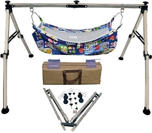 DHAVJ Folding Stainless Steel Indian Style Ghodiyu for Baby Sleep Swing Cradle with Hammock Stainless Steel (Set of 1) (Khoyu not Included)